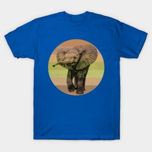 Cute Baby Elephant on Retro-style Sunset in Africa Colors T-Shirt